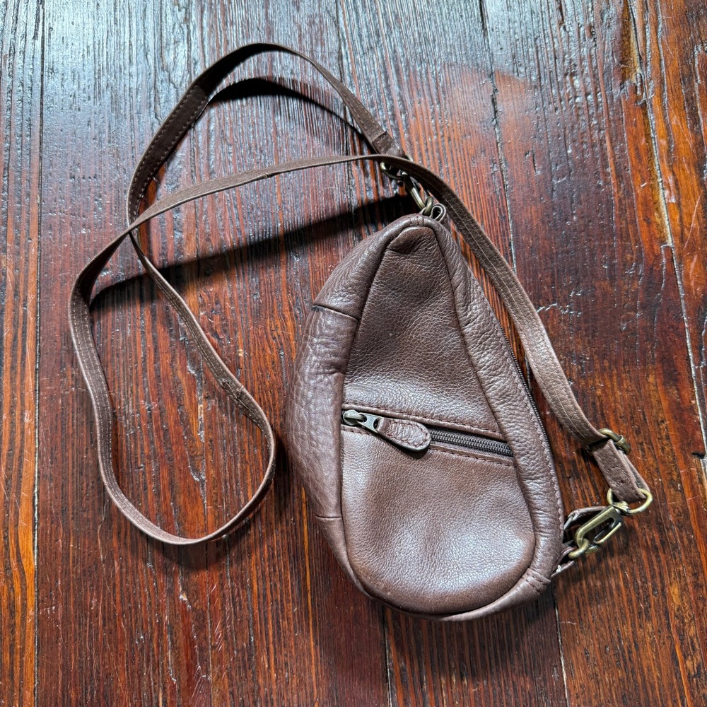 LL Bean Crossbody Bag Purse AmeriBag Brown Leather Teardrop Sling 0ALY2